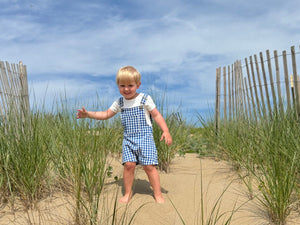 Me & Henry | Navy Plaid Galleon Woven Overalls