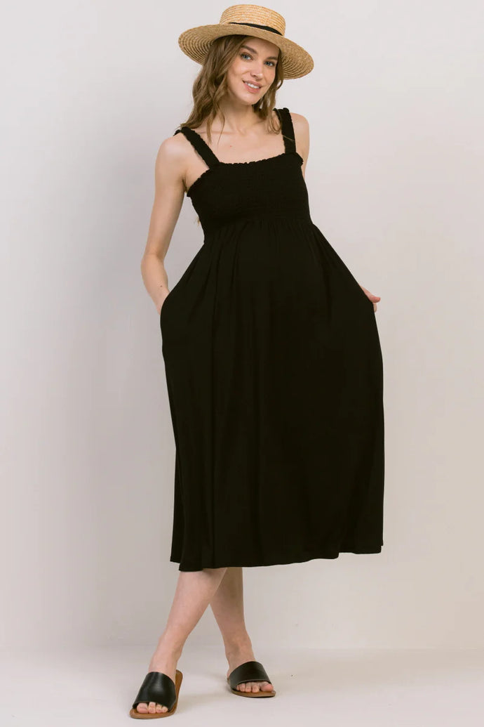 Hello Miz | Smocking Tube Maternity Flare Midi Dress