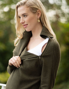 Seraphine | Brea Khaki Roll Neck Maternity & Nursing Sweater