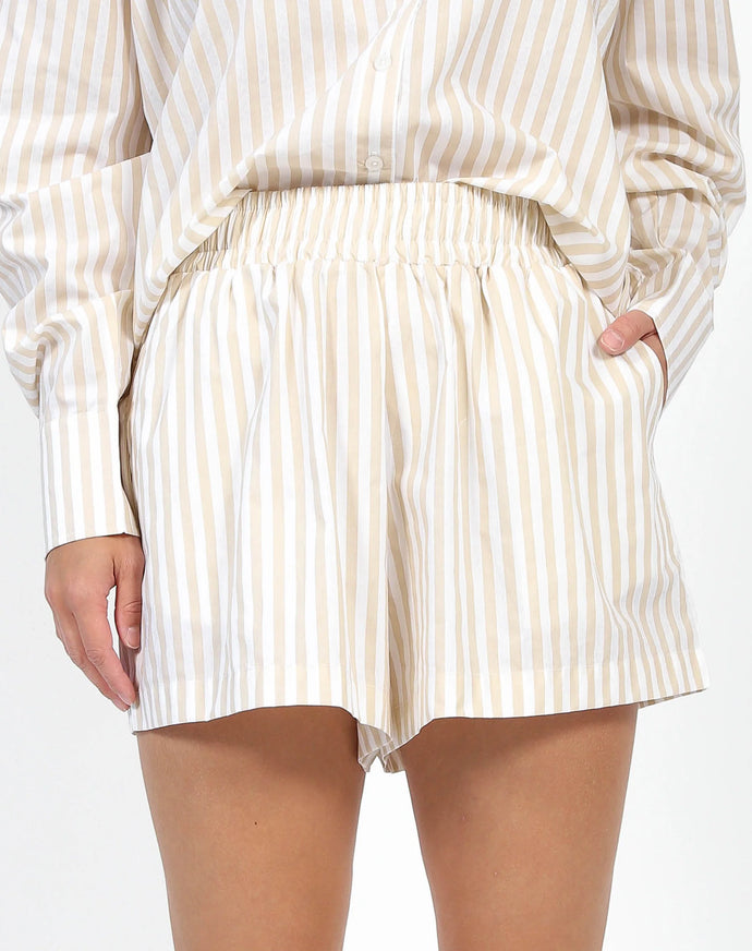 Brunette the Label | Striped Shorts in Almond Milk