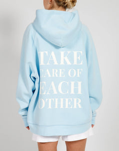 Brunette the Label | The "TAKE CARE OF EACH OTHER" Not Your Boyfriend's Hoodie in Baby Blue