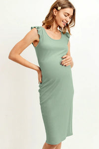 Hello Miz | Ruffled Sleeveless Rib Knit Maternity Dress