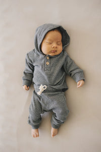 Mebie Baby | Charcoal Waffle Hooded Two-Piece Set