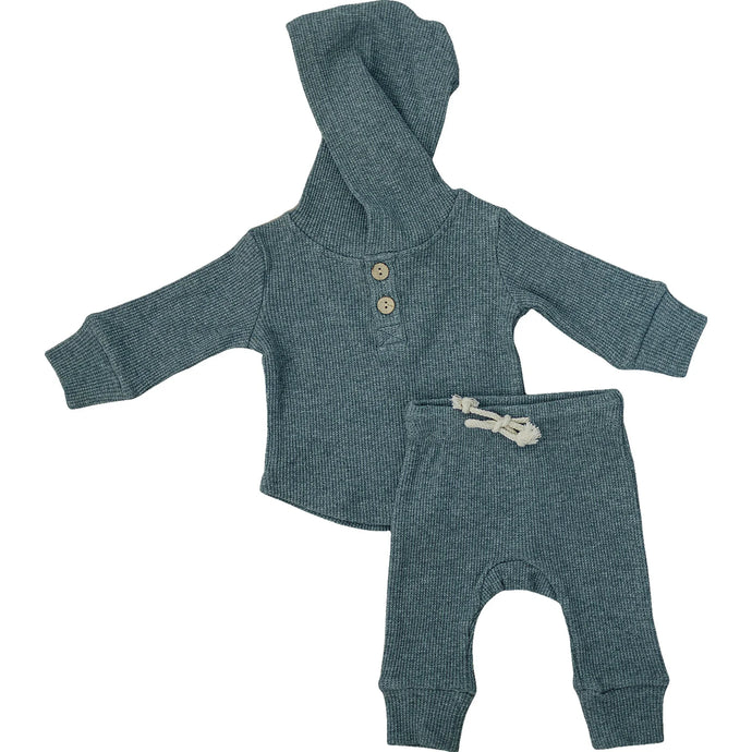 Mebie Baby | Charcoal Waffle Hooded Two-Piece Set