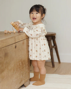 Quincy Mae | Autumn Flora Long Sleeve Ruffle V Dress