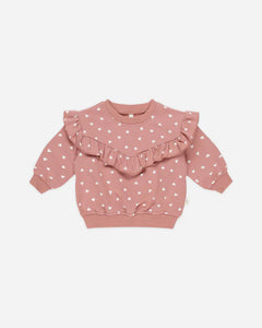 Quincy Mae | Lipstick Hearts Ruffle Sweatshirt