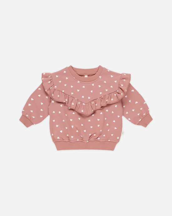 Quincy Mae | Lipstick Hearts Ruffle Sweatshirt