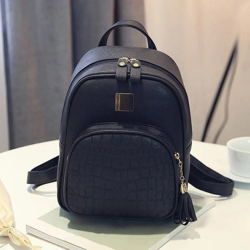 1 Pcs Women'S Fashionable And Casual Black Lychee Pattern With Pendant Pu Material Women'S Backpack, Suitable For Daily Use