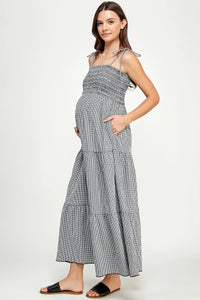 Hello Miz | Smocking Top Maternity Dress with Adjustable Tie Straps