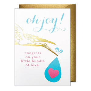 "Oh Joy!" Stork Baby Bundle Baby Shower Card